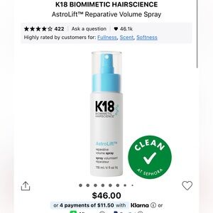 BRAND NEW NWT K18 Biomimetic Hairscience AstroLift Reparative Volume Spray